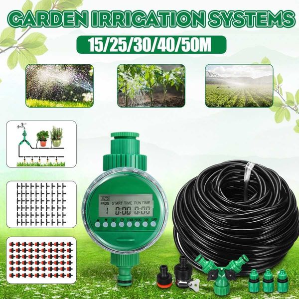 15/25/30/40 / 50m Automático regador temporizador sistema de irrigação Estufa kit de planta de estufa para flores Plantas Bonsai Intelligent Care Y200106
