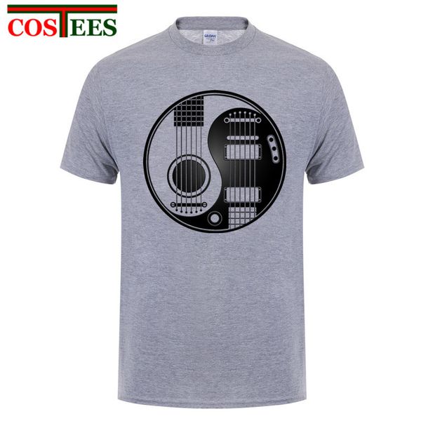 

sport men man's creative printing acoustic guitars yin yang tee shirts custom short sleeve boyfriend's tshirt for men black white