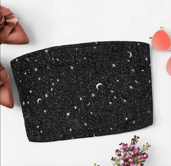 

2020 new summer tank women linen shiny star strapless bustier crop vest tube tank elastic t shirt bra, White