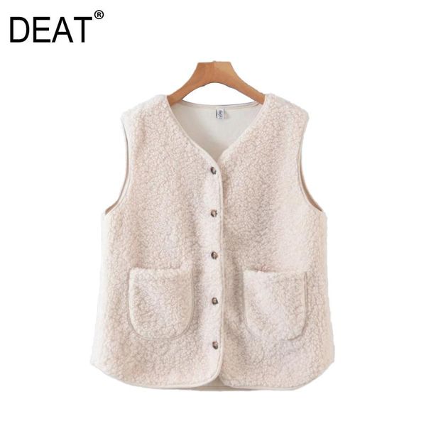 

women's vests [deat] 2021 winter fashion single-breasted v-neck solid color sleeveless thickening keep warm simplicity women vest 13u88, Black;white