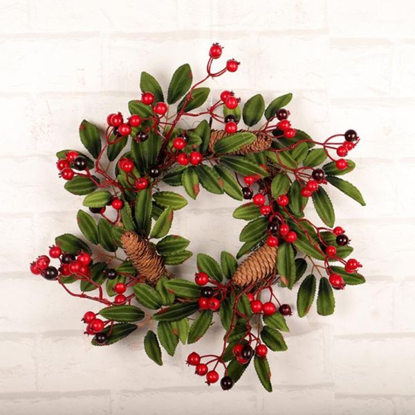 

decorative flowers & wreaths 40cm christmas wreath door decoration artificial foam berry with natural pine cone pendant wall decor1