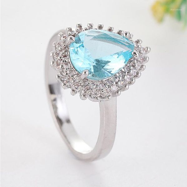

cluster rings fashion women love heart ring classic design sky blue crystal engagement wedding bands jewelry for girl friend party gift1, Golden;silver