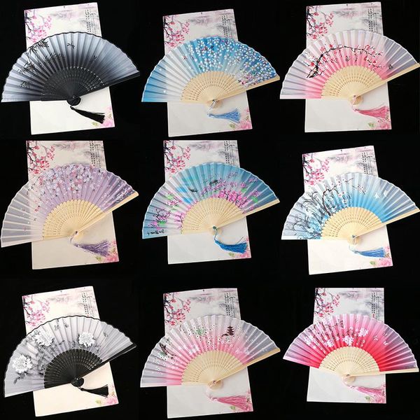 

silk fan chinese japanese vintage style folding fan home decoration ornaments pattern art craft gift wedding dance hand