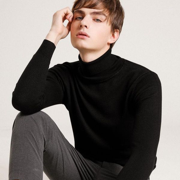 

autumn and winter new woolen sweater men high-neck slim-fit solid color cashmere sweater pullover thick knitted bottoming shirt1, White;black