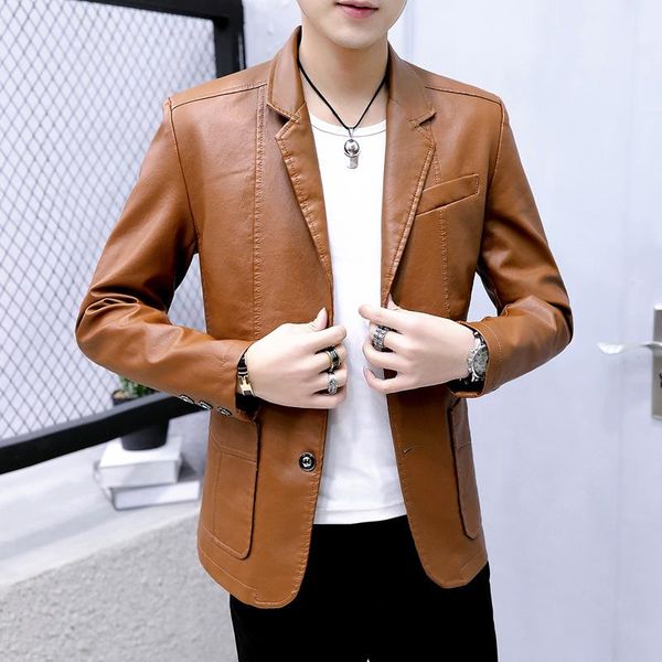 

fashion leather jacket men 2020 autumn business casual suit coat men motorcycle sheep new leather biker jacket, Black