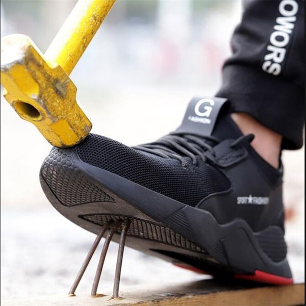 

women and men's steel-toe work safety sport casual breathable outdoor sneakers puncture proof boots comfortable shoes y200915, Black;brown