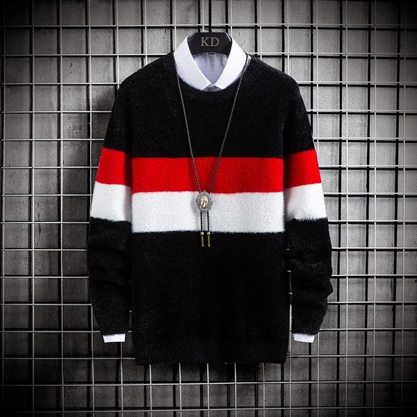 

2020 mens sweaters pullovers patchwork winter warm casual male solid knitted turtleneck wool sweater fashion pullover homme, White;black