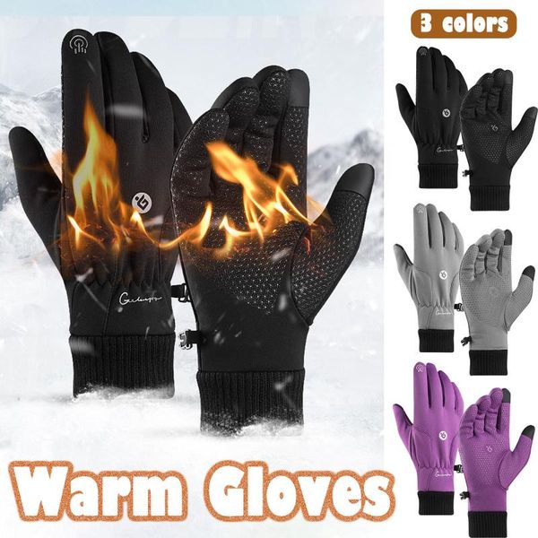 

disposable gloves outdoor winter female male windproof plus velvet thicken mittens solid color touch-screen movement