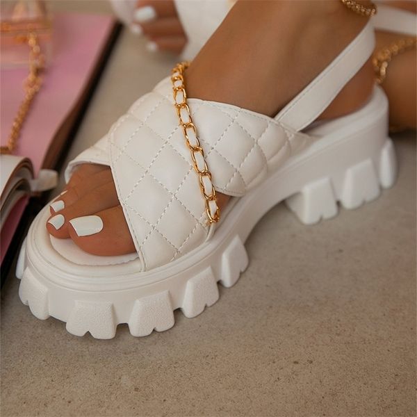 

summer women sandals female platform open toe thick bottom party shoes ladies metal chain buckle strap casual footwear 220315, Black