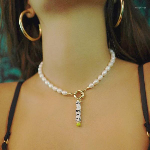 

2021 new luxurious natural freshwater pearl necklace unique alphabet pendant neck jewelry women chic trendy clothing accessories1, Golden;silver