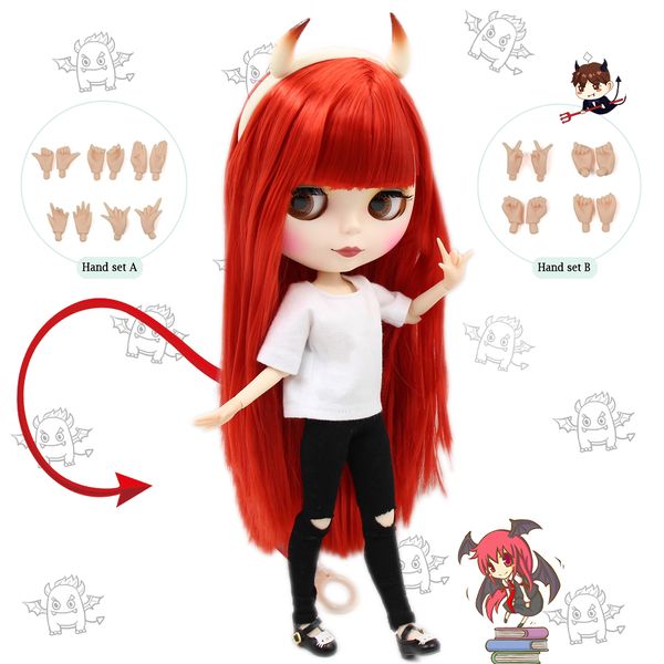 

blyth doll combination red little devil with matte face joint body clothes shoes devil horn hand set ab as gift 1/6 bjd 1011