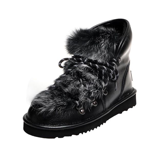 

boots luxury women ankle winter cow leather shearling wool fur lined snow woman casual warm waterproof shoes black