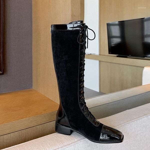 

winter new style genuine leather knee-high boots women boots motorcycle snow warm after the zipper women shoes1, Black