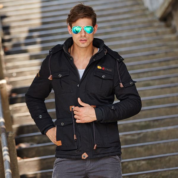 

men winter warm and windproof plus velvet thick cotton jacket, Black;brown