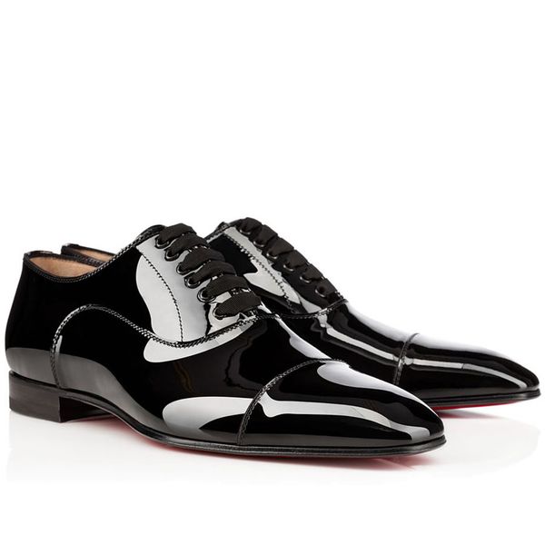 

fashion paris red bottom men shoes greggo orlato flat genuine leather oxford shoes mens patent leather walking flats wedding party loafers, Black