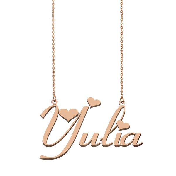 

Yulia Name Necklace Custom Nameplate Pendant for Women Girls Birthday Gift Kids Best Friends Jewelry 18k Gold Plated Stainless Steel, Silver
