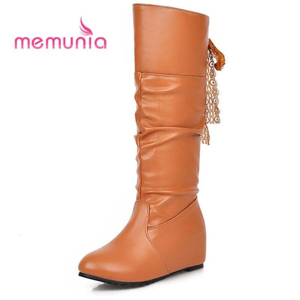 

memunia large size 34-43 winter boots female elegant riband fashion boots 2020 new arrive mid calf for women, Black