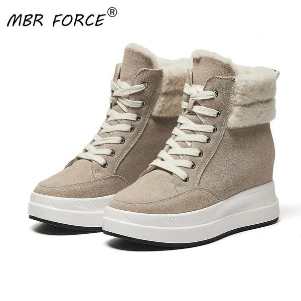 

mbr force new fashion cow suede snow boots lace up thick bottom simple versatile wool lamb thick bottom ankle boots, Black