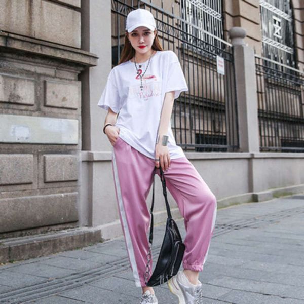 

sports 2020 leisure summer suit new women hip hop net red short sleeve two piece set fashion and playful french minority, Gray