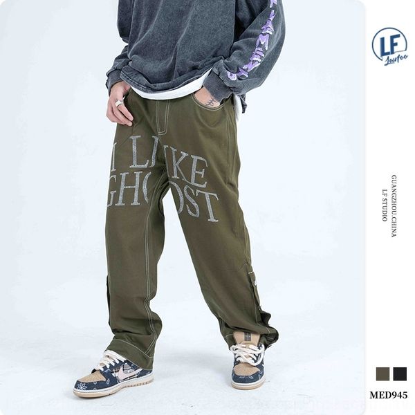 

8uuhr lawfoo autumn winter 2020 new pants men's wear casual letter drill straight tube casual guochao men's pants 9a4i3, Blue