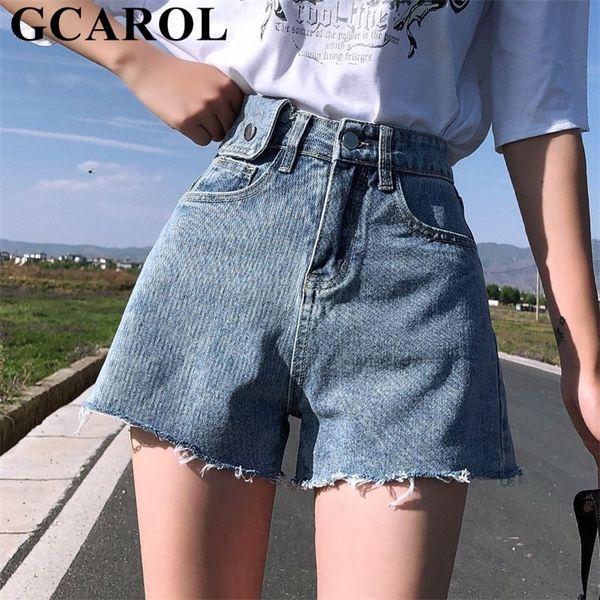 

gcarol women high waist wide leg denim shorts 2 pockets mini summer casual streetwear basic jeans shorts plus size 32 t200701, White;black