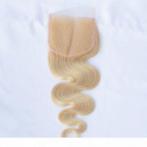

malaysian body wave hair lace closure with baby hair hand tied hair extension 613 blonde lace closure, Black;brown