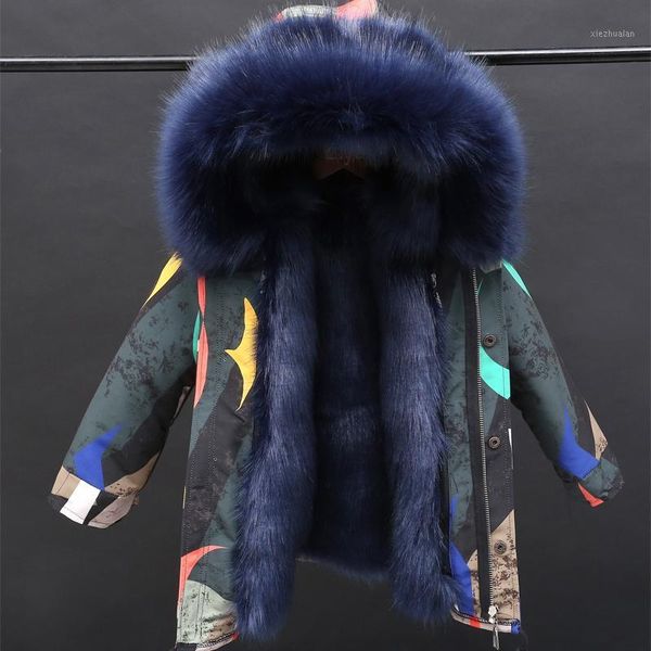 

down coat -30 degree russian winter parka kids big fur girls camouflage warm children faux liner padded jacket coats for boy1, Blue;gray