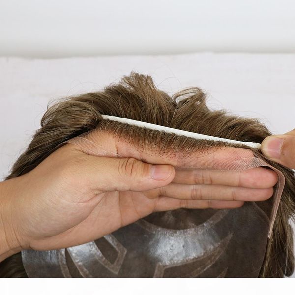 

france lace with thin skin toupee curly brown and grey color remy human hair toupee for men, Black