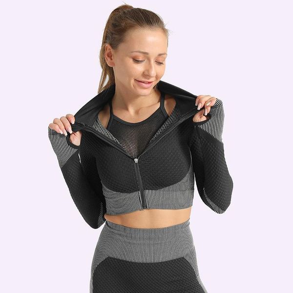 

yoga outfits women's sports wear for fitness jogging zip shirts gym long sleeves breathable tight seamless workout t-shirt1, White;red