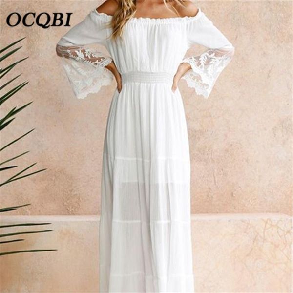 

plus size 2020 summer women lace casual beach sundress elegant maxi white dress1, Black;gray