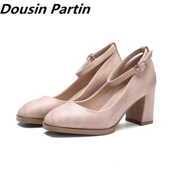 

dousin partin новое прибытие толстые каблуки пряжки остроконечные toe женщин нагнетает ботинки женщин высокие каблуки свадебные туфли lj2009, Black