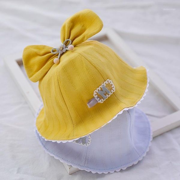 

summer outdoor bucket baby hat kids children big bow panama cap sun beach caps lovely princess brim baby girl sun hat stuff1, Yellow