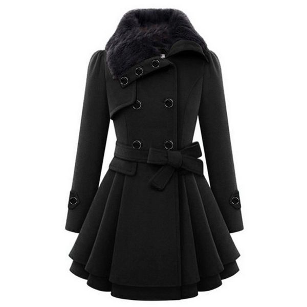 

feitong vinatge women thick warm coat women windbreaker outwear button closure asymmetrical hem cloak coat female wool jacket lj201110, Black