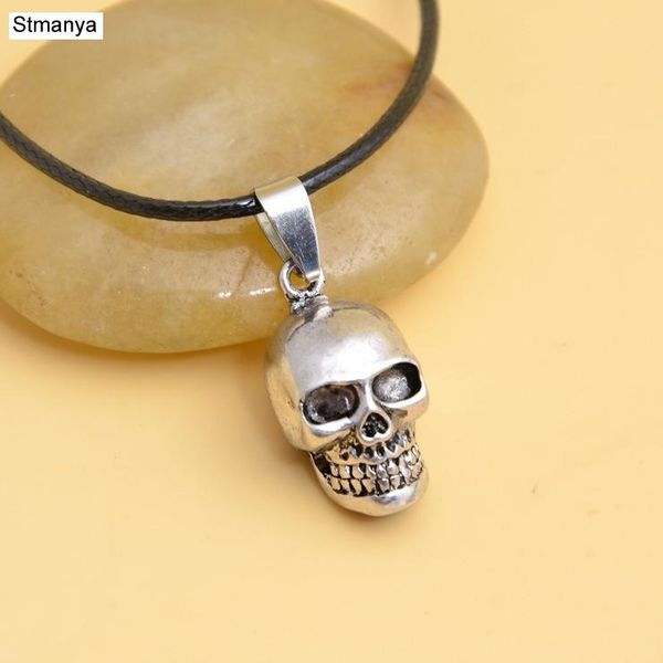 

2 pcs lot mens jewelry skull pendant silver color necklaces black leather chain skull pendant necklace for men women gift 19074 wmtvlm, Bronze;silver
