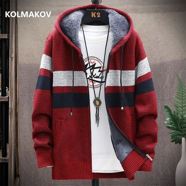 

winter men's knitted thicken mens coats hood sweater casual keep warm male cardigan sweaters men my039 201210, White;black