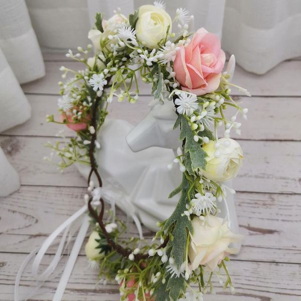 

gypsophila rose flowers crown festival headband women hair accessories headdress girl floral garland wedding floral qyllbe