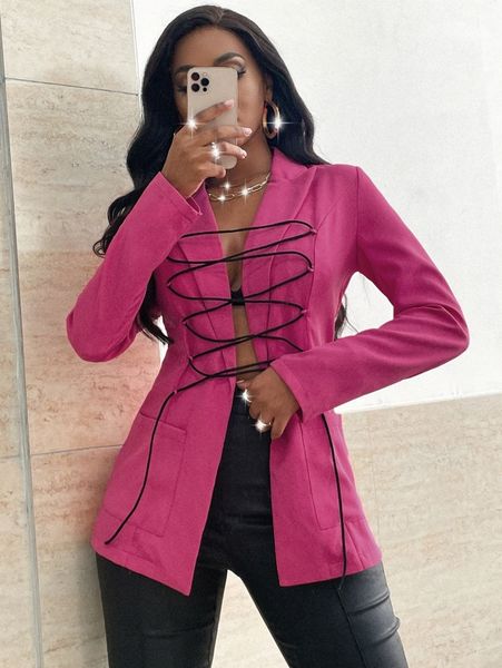 

sxy lace up dual pockets blazer c8j8#, White;black
