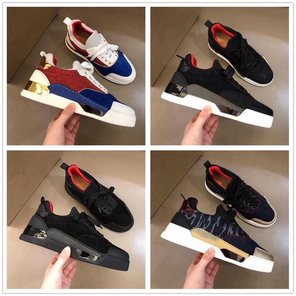 

fashion designer red bottom canvas skate trainers man woman sports flats skateboarding red sole sneakers aurelien low casual shoes, Black