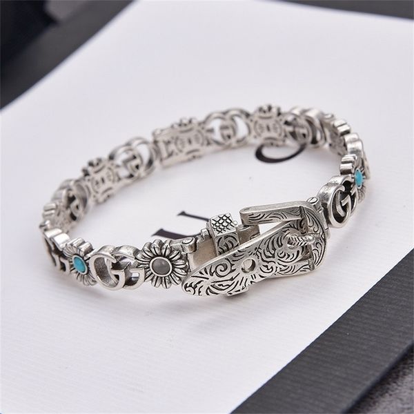 

85% off factory clearance gujia double daisy flower belt buckle bracelet women's inlaid carved pattern adjustable bracelet, Black