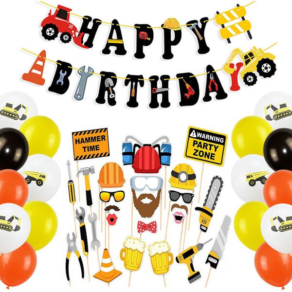 

construction tractor theme excavator inflatable balloons truck vehicle banners baby shower kids boys birthday party supplies