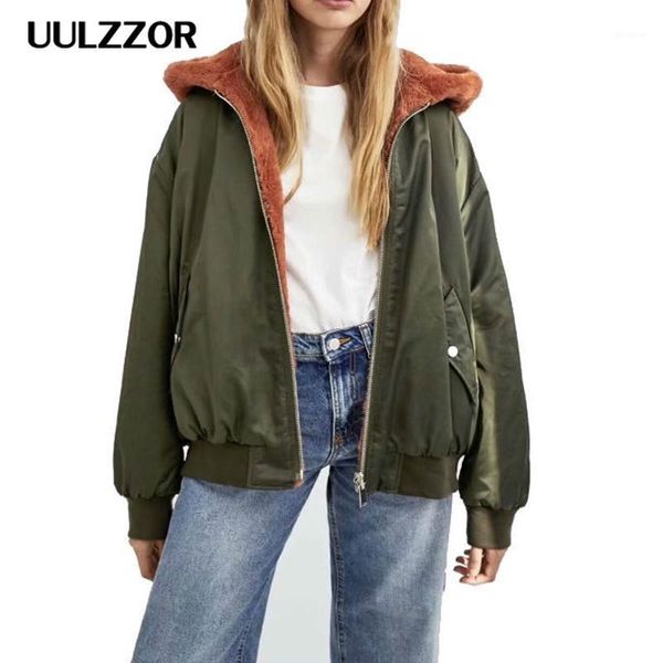 

uulzzor woman jacket coat winter hooded jackets thick zipper coat lambswool jackets ladies outerwear warm parka female 20191, Black;brown