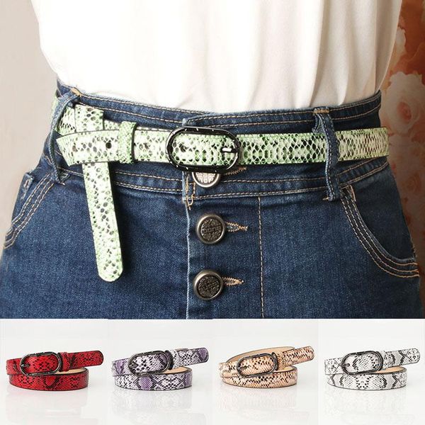 

women 2020 designer thin skinny belts female pu leather snake skin waist beltfor women's dress cinto feminino, Black;brown