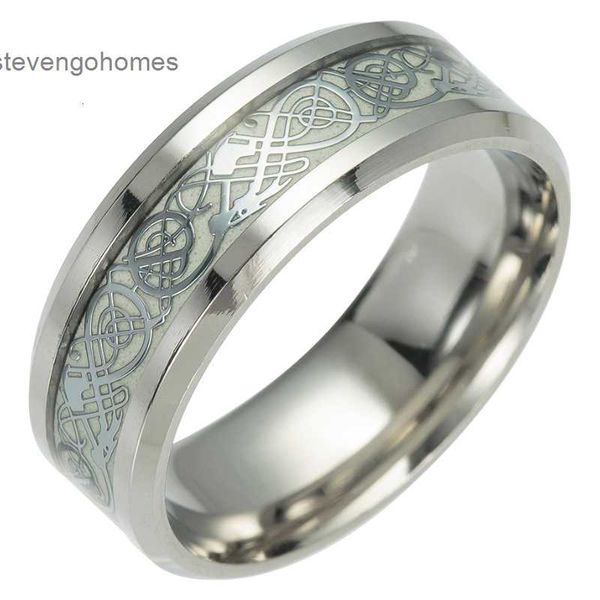 

fluorescent titanium steel new luminous dragon ring jewelry, Silver