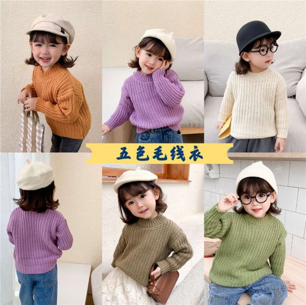 

2020 new boys girls and small children's long sve korean solid color pullover middle neck sweater, Blue