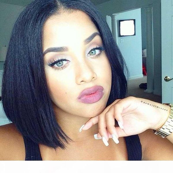

glueless silk base short bob human hair wigs full lace wigs silk 130 density peruvian virgin hair lace front short bob wig, Black;brown