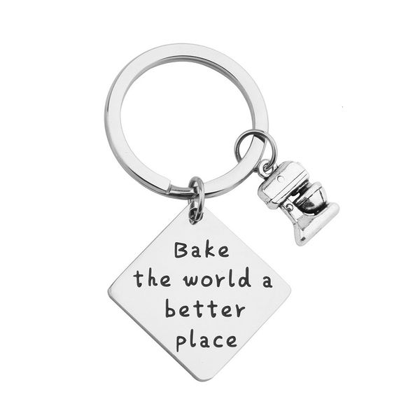 

gift for baker bake the world a better place culinary student gifts bake lover keychain gift, Slivery;golden