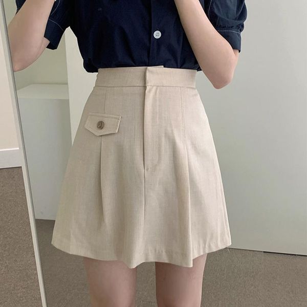 

skirts shintimes pockets button short skirt a-line mini zipper fall korean woman womens clothing faldas mujer moda femme jupes, Black