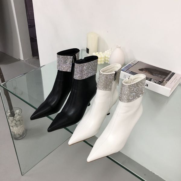 

new arrival design fashion crystal rhinestone women ankle boots pointed toe zip ladies party shoes stiletto heels, Black