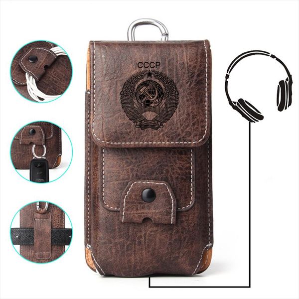 

ussr fanny pack pouch leather phone case for iphone xs x 6 7 8 plus waist bag phone cover for redmi 5