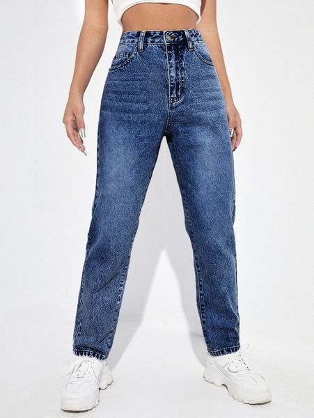 

high waist mom fit jeans r3i4#, Blue